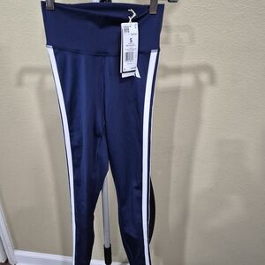 Adidas Navy Blue Women's Leggings with White Stripe
